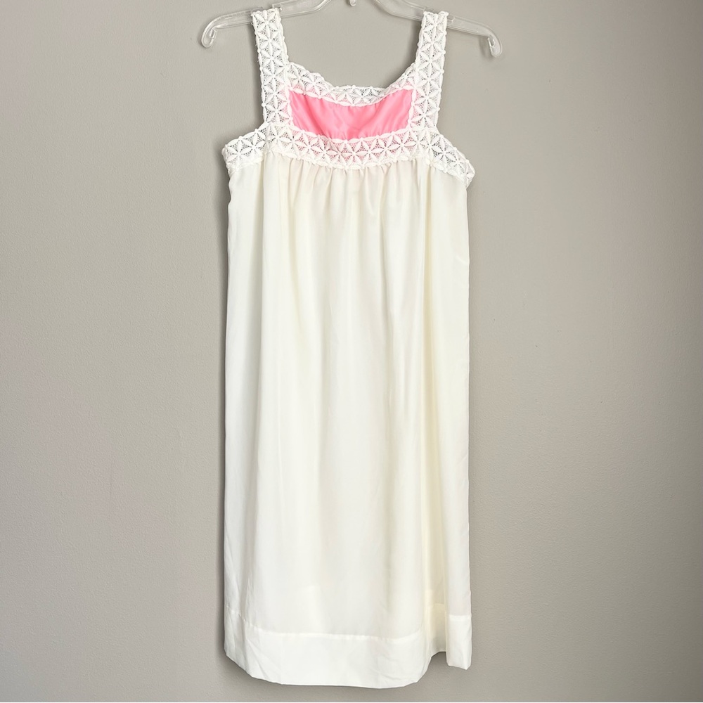 VTG Iris Lingerie Cream & Pink Silk Lace Chemise Slip Babydoll Feminine Coquette